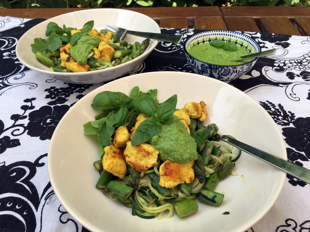 Zoodles with Low Histamine Pesto and Turmeric Chicken - The Histamine Friendly Kitchen