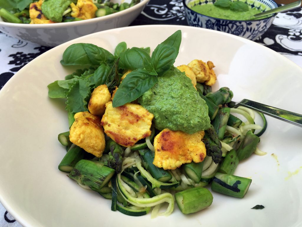 Zoodles with Low Histamine Pesto and Turmeric Chicken - The Histamine Friendly Kitchen