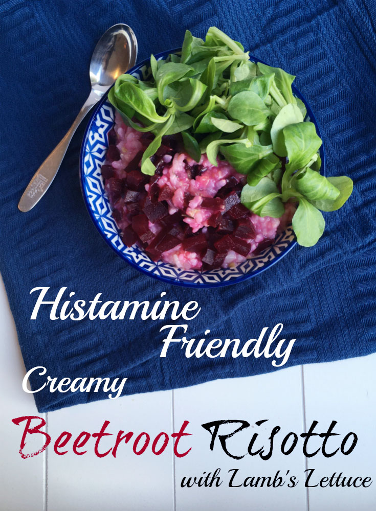 Histamine Friendly Creamy Beetroot Risotto with Lambs lettuce - Pin Me :)
