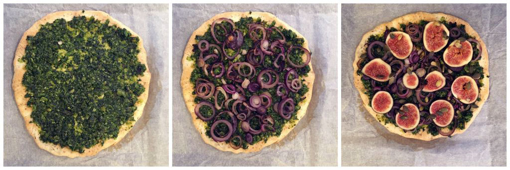 Pizza with Low Histamine Pesto and Fresh Figs - in the making