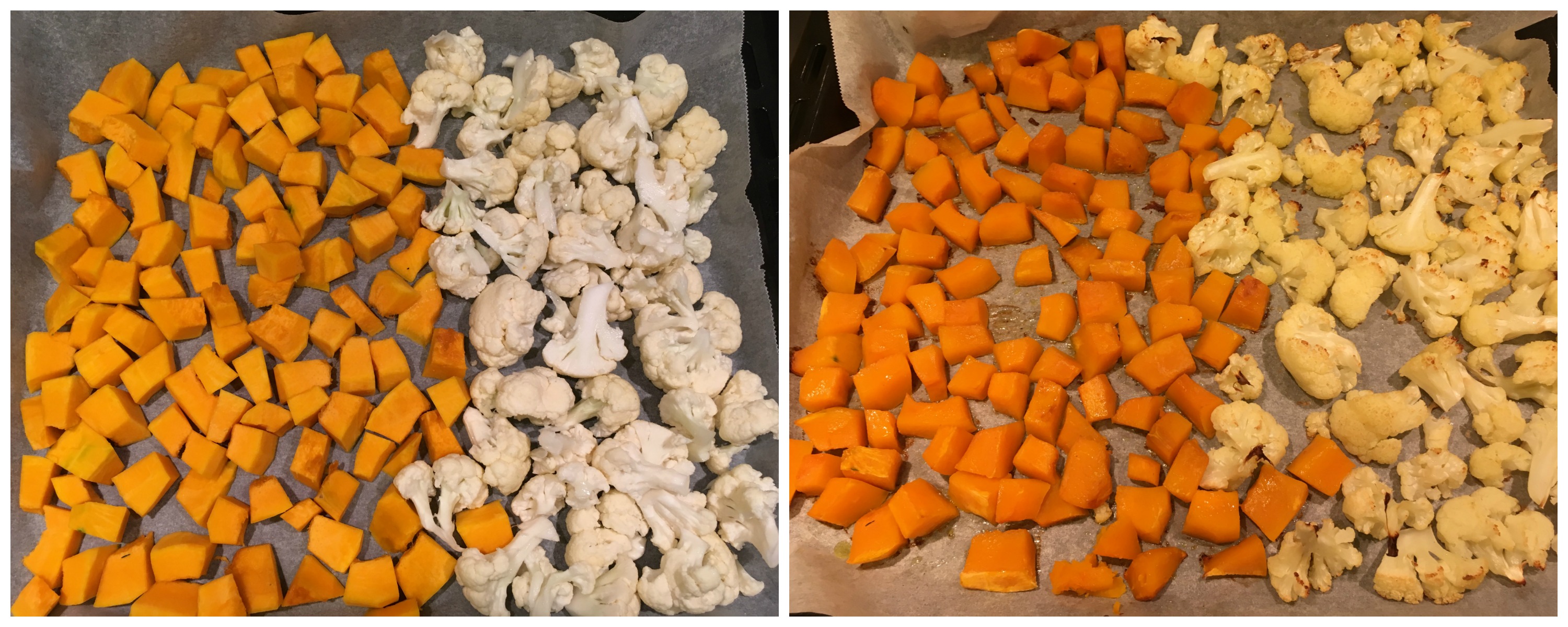 Cauliflower and Kabocha Squash prepping for the Pumpkin and Cauliflower Quinoa Salad with Pomegranate Salad Dressing - The Histamine Friendly Kitchen