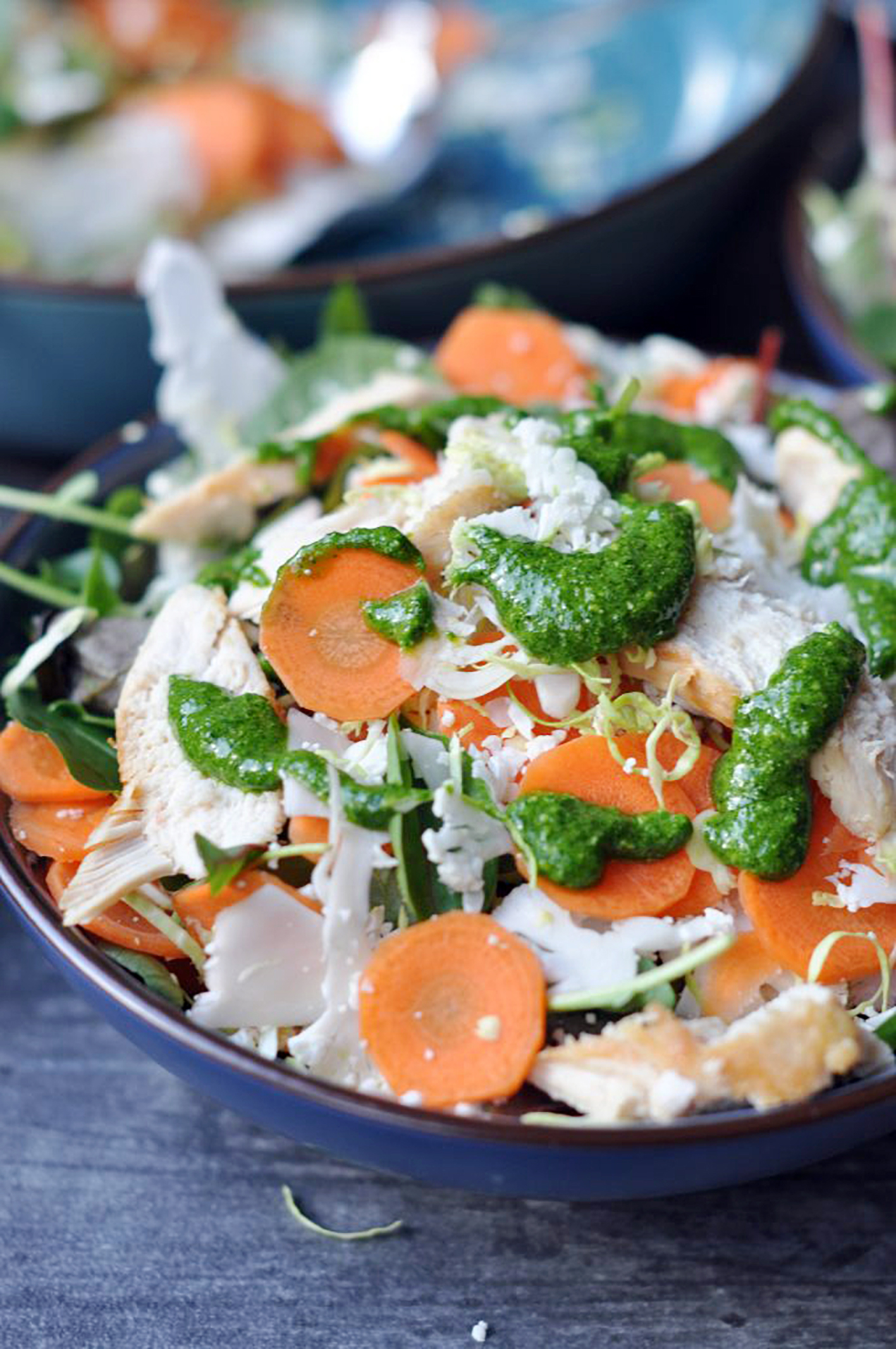 Low Histamine Brussels Sprouts Chicken Pesto Salad