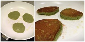 Fluffy Vegan Green Monster Kale Pancakes in the making