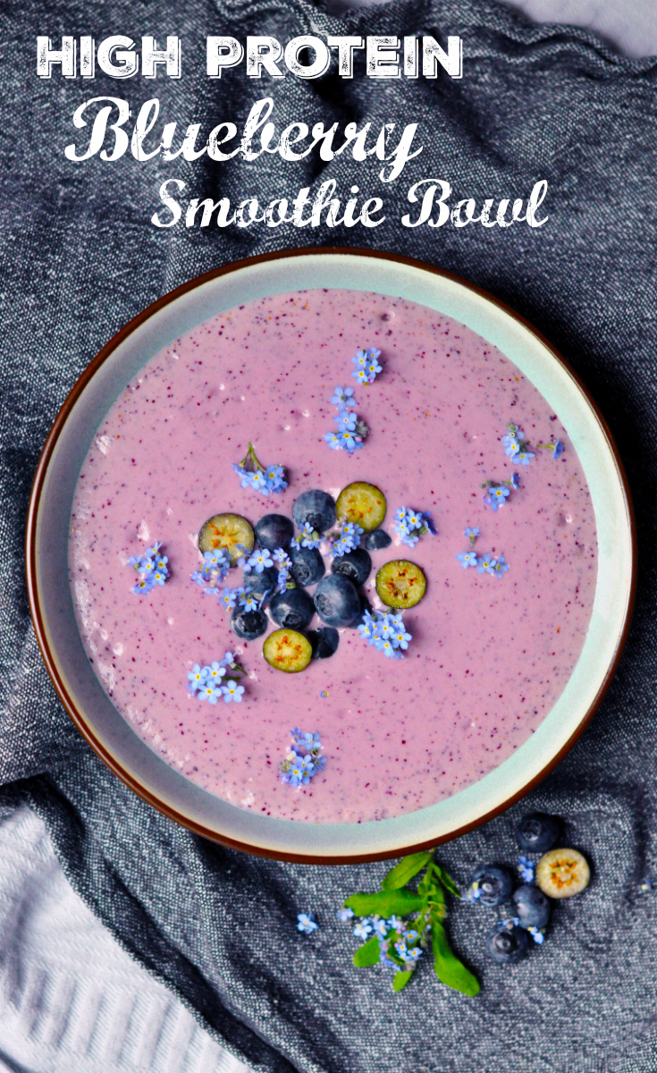 High Protein Blueberry Smoothie Bowl. Pin Me :D