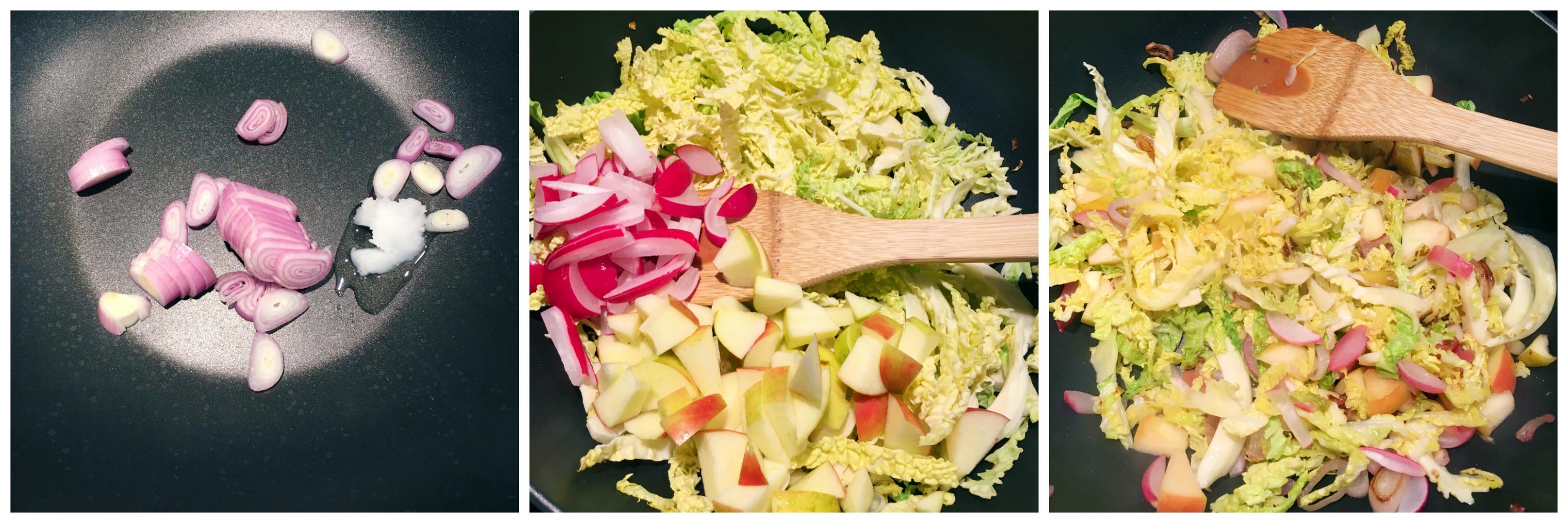 Stir-Fried Savoy Cabbage with Apple - in the making